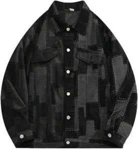 Bciopll Men's Vintage Distressed Denim Jackets Large Pockets Loose Casual Single-Breasted Cowboy Coats