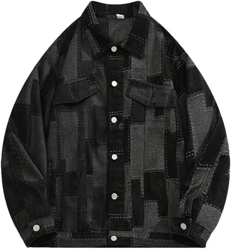 Bciopll Men's Vintage Distressed Denim Jackets Large Pockets Loose Casual Single-Breasted Cowboy Coats