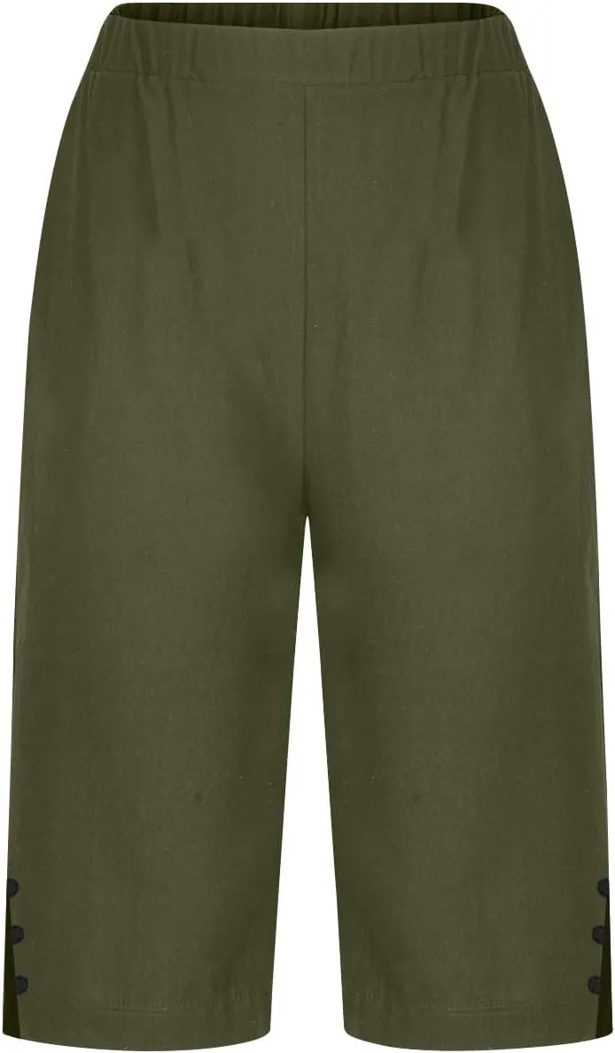 Bermuda Shorts for Women,Knee Length Linen Capri Pants High Waisted Comfy Casual Plus Size Capris 2025