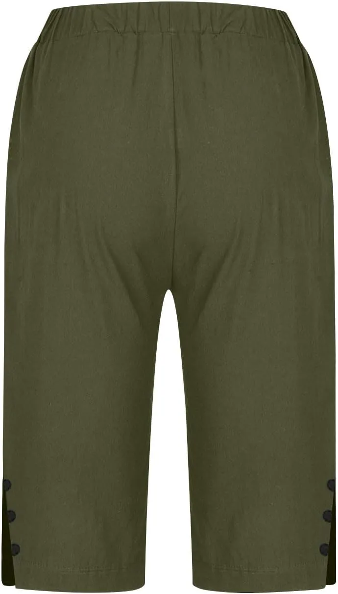 Bermuda Shorts for Women,Knee Length Linen Capri Pants High Waisted Comfy Casual Plus Size Capris 2025