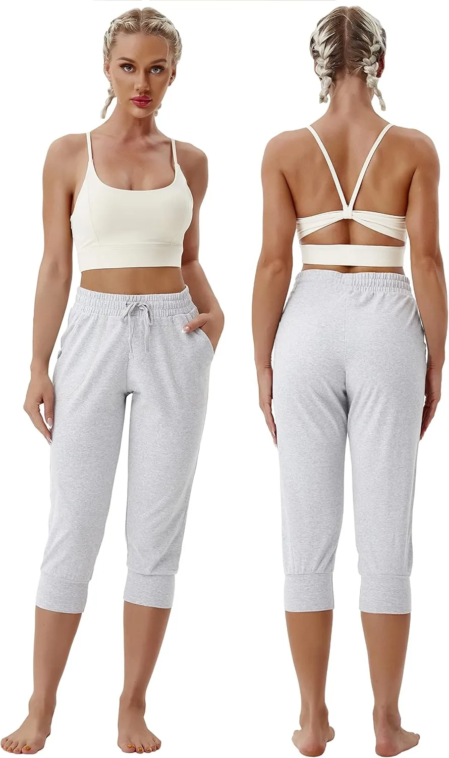 BUBBLELIME 19"/28" Women's High Waist Jogger Pants with Pockets Active Yoga Tapered Sweatpants Lounge Pants Capri