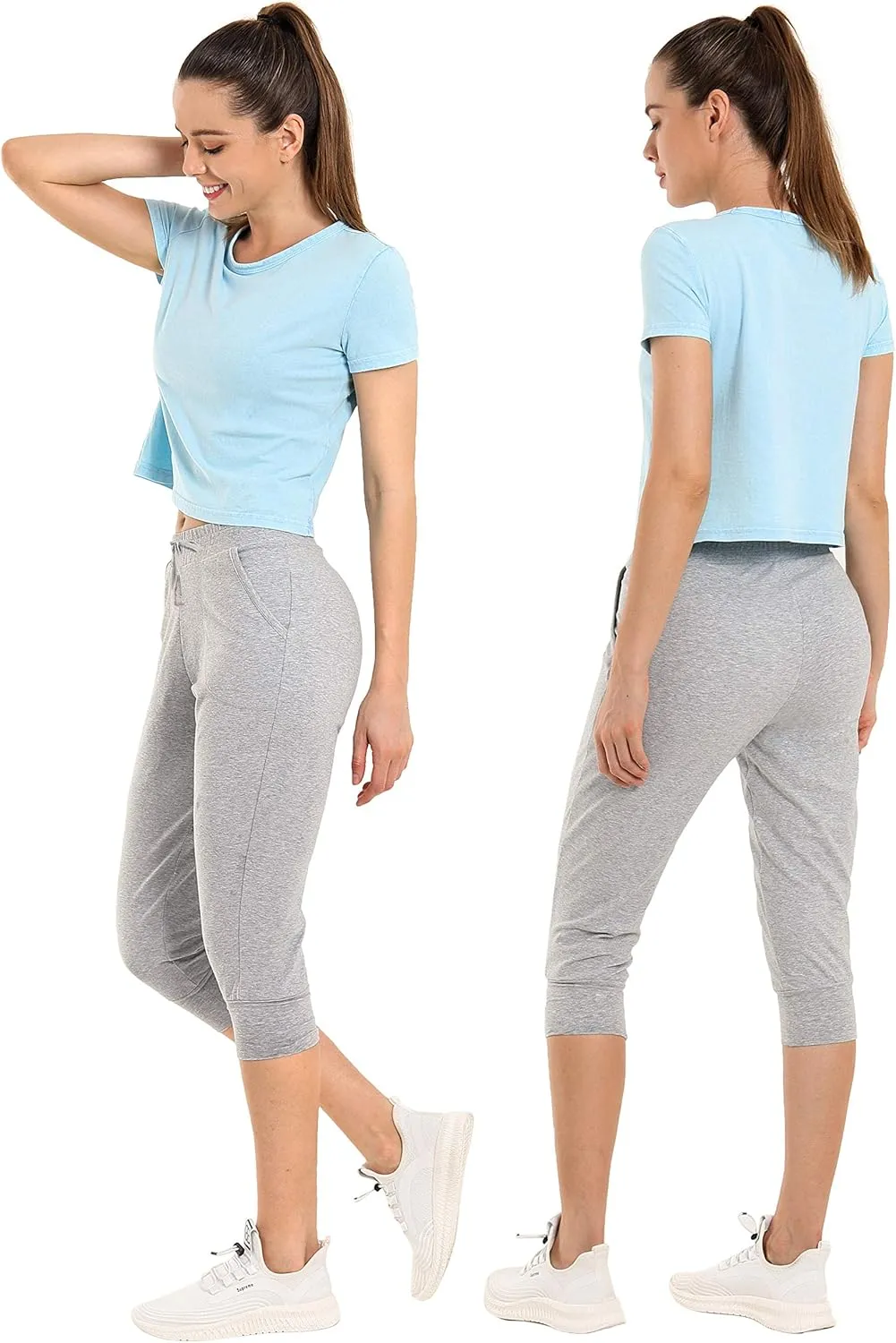 BUBBLELIME 19"/28" Women's High Waist Jogger Pants with Pockets Active Yoga Tapered Sweatpants Lounge Pants Capri