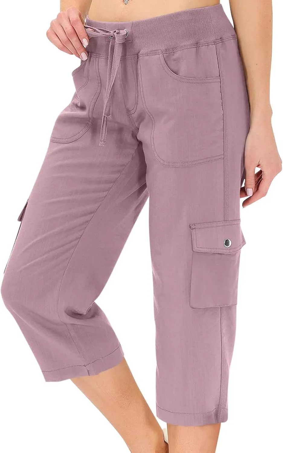 Capris for Seniors Lightweight Drawstring Waist Capri Cargo Pants Outdoor Hiking Wide Leg Cropped Pants with Pockets