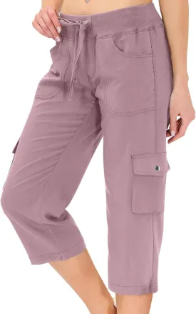 Capris for Seniors Lightweight Drawstring Waist Capri Cargo Pants Outdoor Hiking Wide Leg Cropped Pants with Pockets