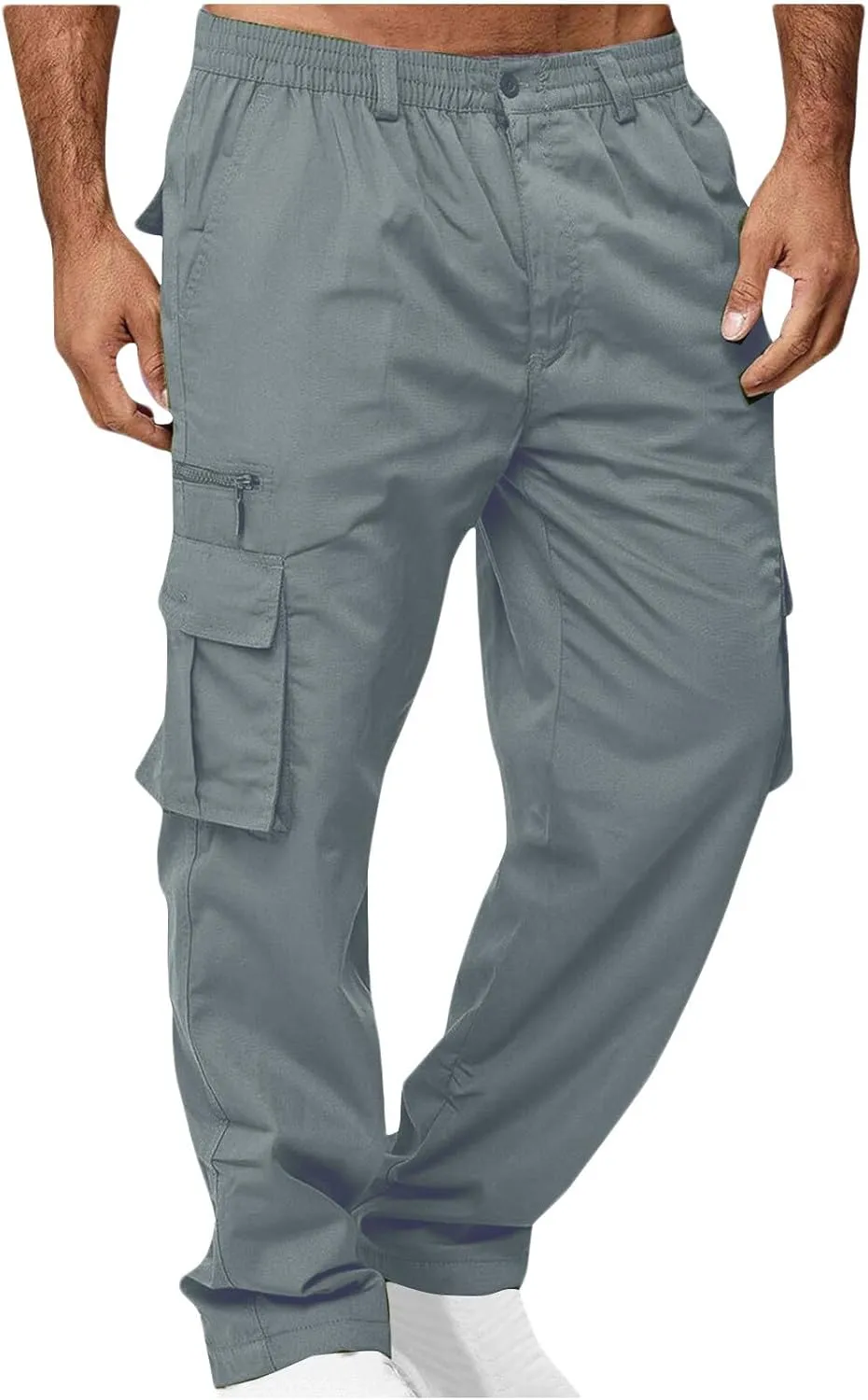 Cargo Pants for Men Twill Stretch Elastic Waist Hiking Pants Lightweight Outdoor Jogger Trouser with Zipper Pockets