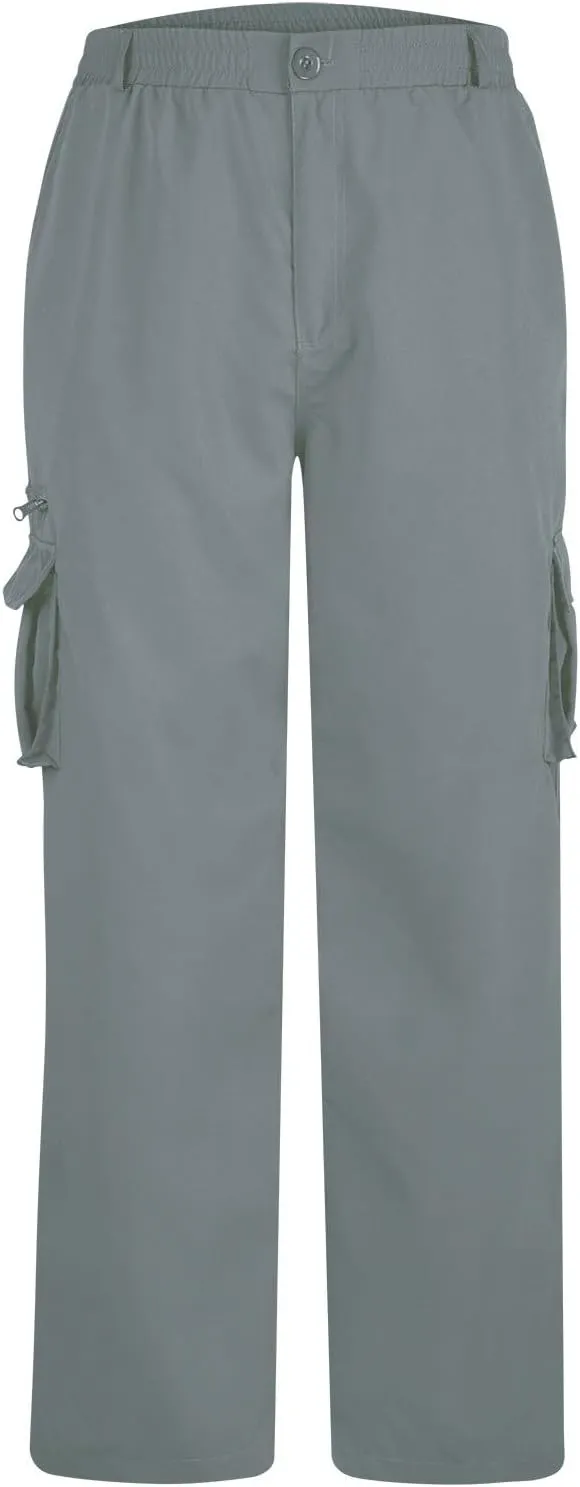 Cargo Pants for Men Twill Stretch Elastic Waist Hiking Pants Lightweight Outdoor Jogger Trouser with Zipper Pockets