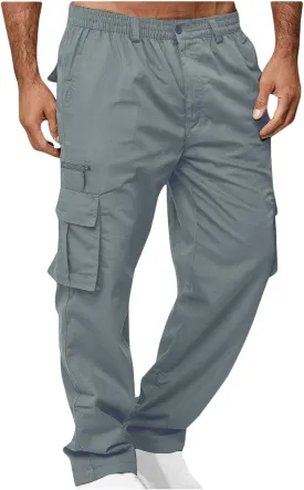 Cargo Pants for Men Twill Stretch Elastic Waist Hiking Pants Lightweight Outdoor Jogger Trouser with Zipper Pockets