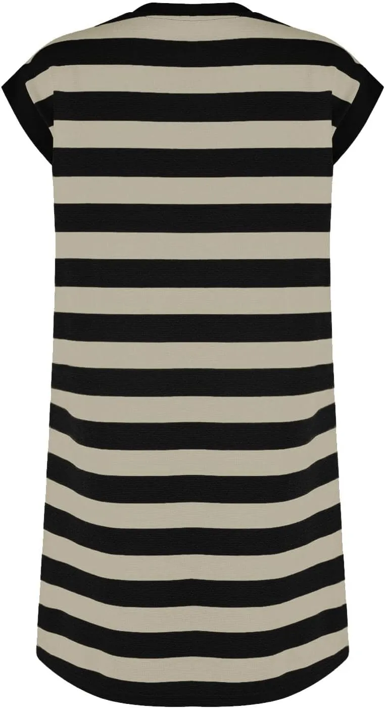 Casual Summer Dresses for Women 2025,Summer Striped Tshirt Short Dress Loose Cap Sleeves Round Neck Tshirt Beach Dresses