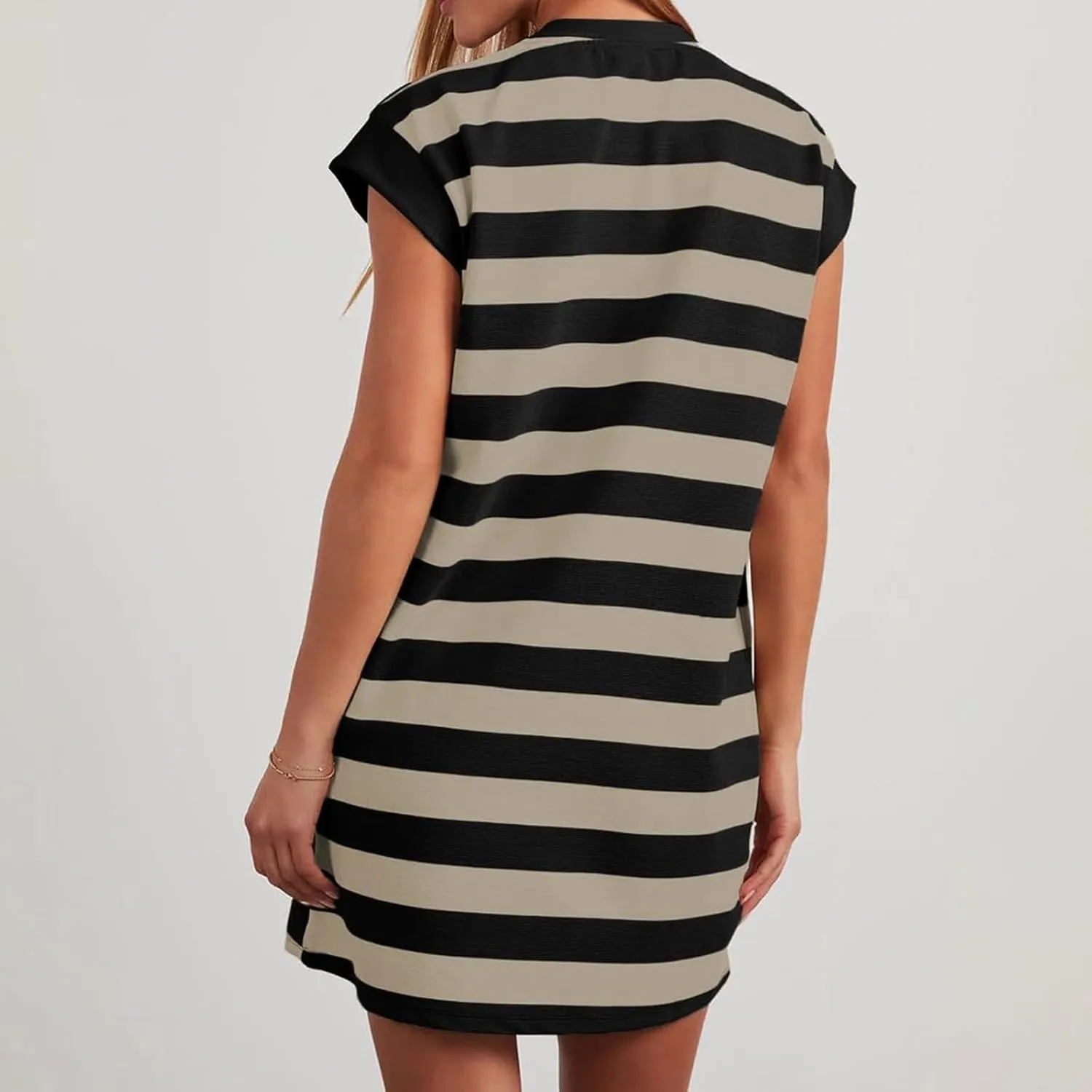 Casual Summer Dresses for Women 2025,Summer Striped Tshirt Short Dress Loose Cap Sleeves Round Neck Tshirt Beach Dresses
