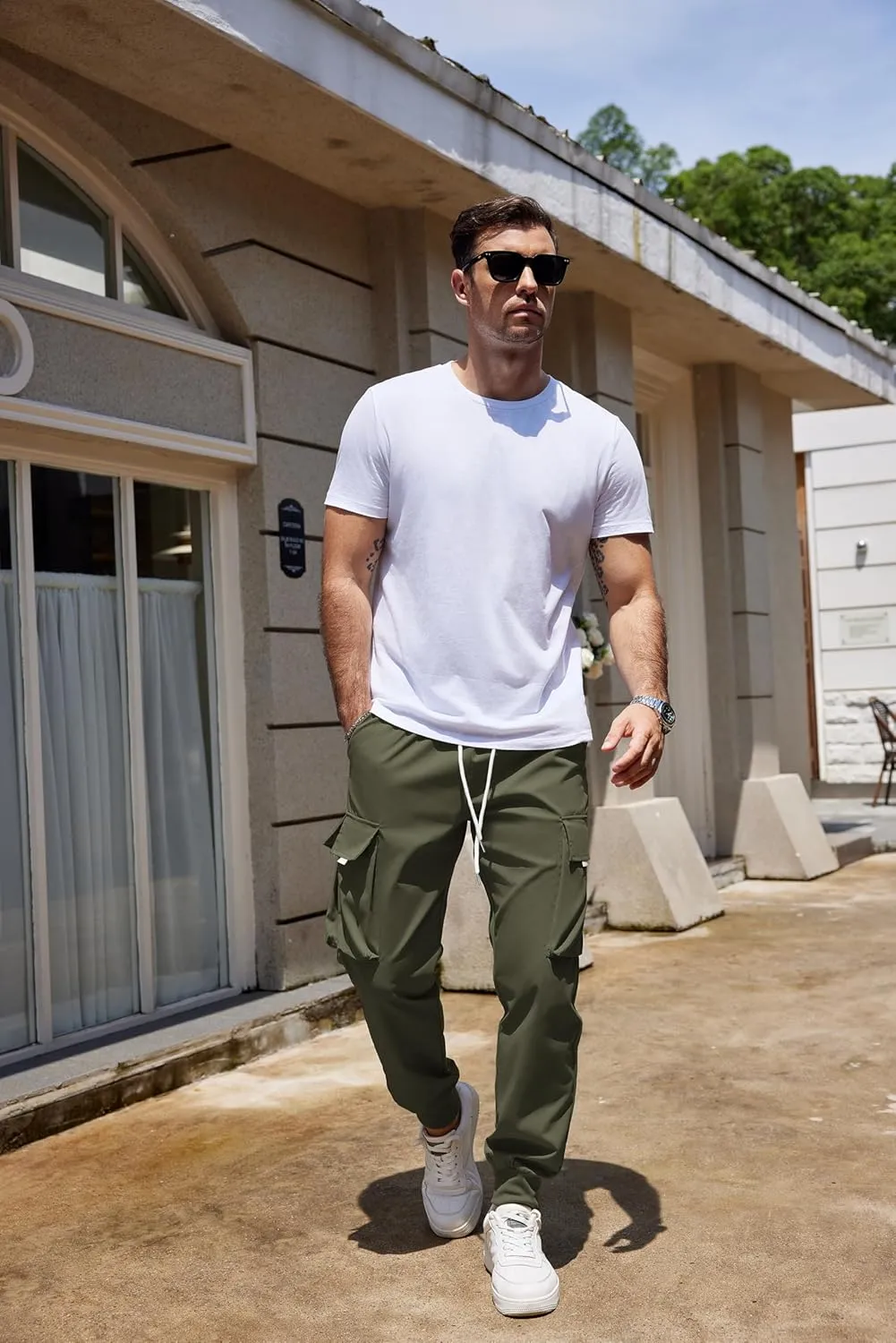 COOFANDY Men's Cargo Joggers Drawstring Jogger Cargo Pants Fashion Tapered Pants with Multi Pockets