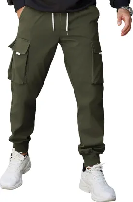 COOFANDY Men's Cargo Joggers Drawstring Jogger Cargo Pants Fashion Tapered Pants with Multi Pockets