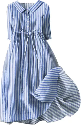 Cotton Linen Dresses for Women 2024 Maxi Button Down Plus Size A Line Dress Trendy 3/4 Sleeve Floral Dress Summer Dresses