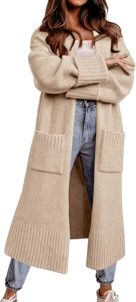 Danedvi Long Cardigan Sweaters for Women 2025 Fall Open Front Knit Oversized Cardigans Duster Coat with Pockets