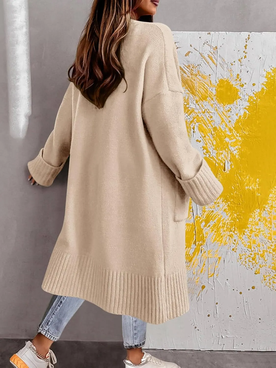 Danedvi Long Cardigan Sweaters for Women 2025 Fall Open Front Knit Oversized Cardigans Duster Coat with Pockets