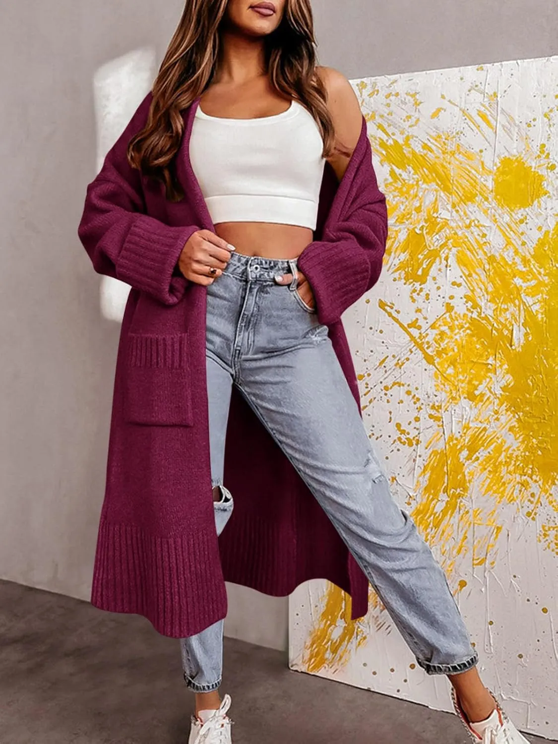 Danedvi Long Cardigan Sweaters for Women 2025 Fall Open Front Knit Oversized Cardigans Duster Coat with Pockets