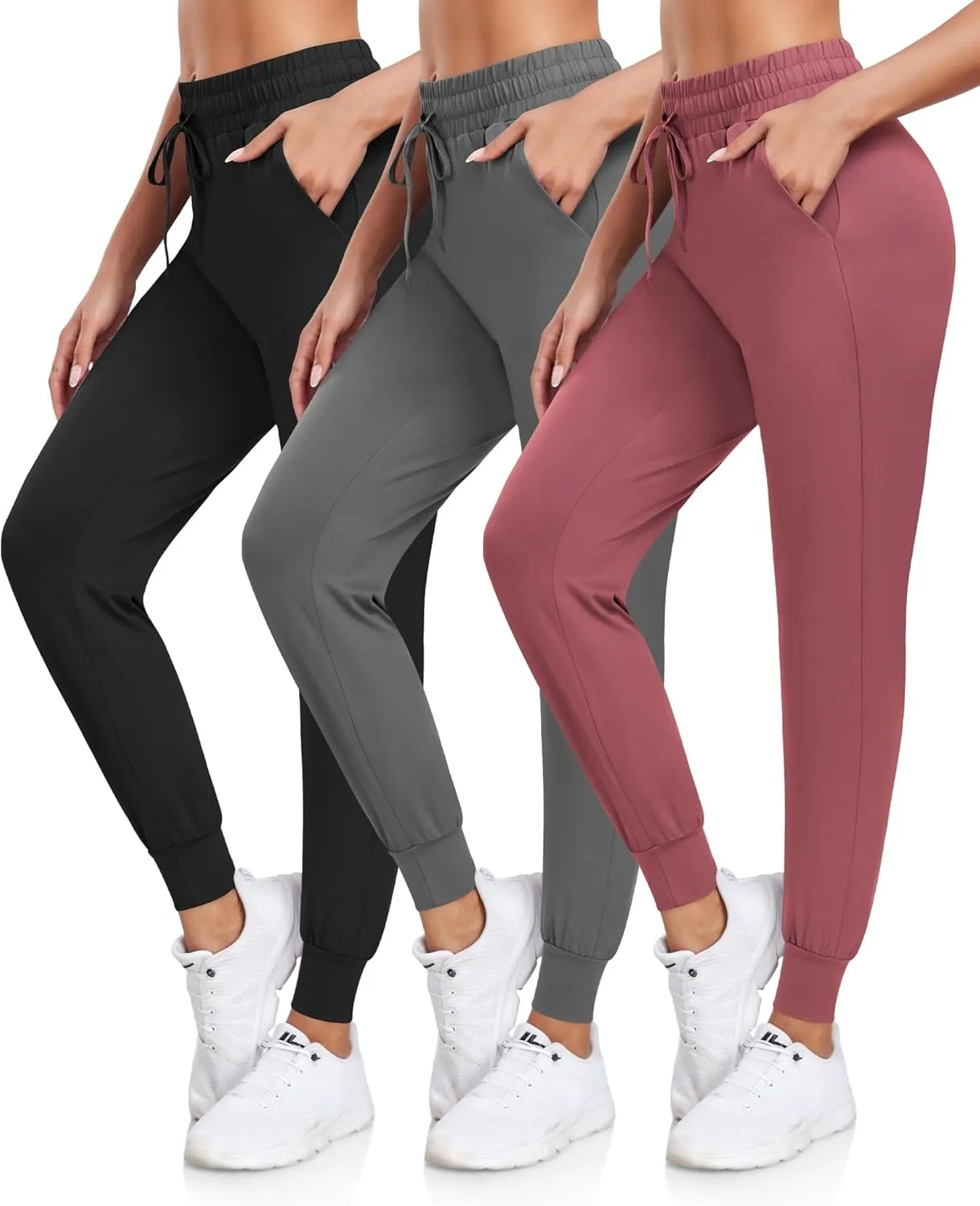 DHSO 3 Pack Sweatpants for Women-Womens Joggers with Pockets Athletic Leggings for Workout Yoga Running Pants Trousers