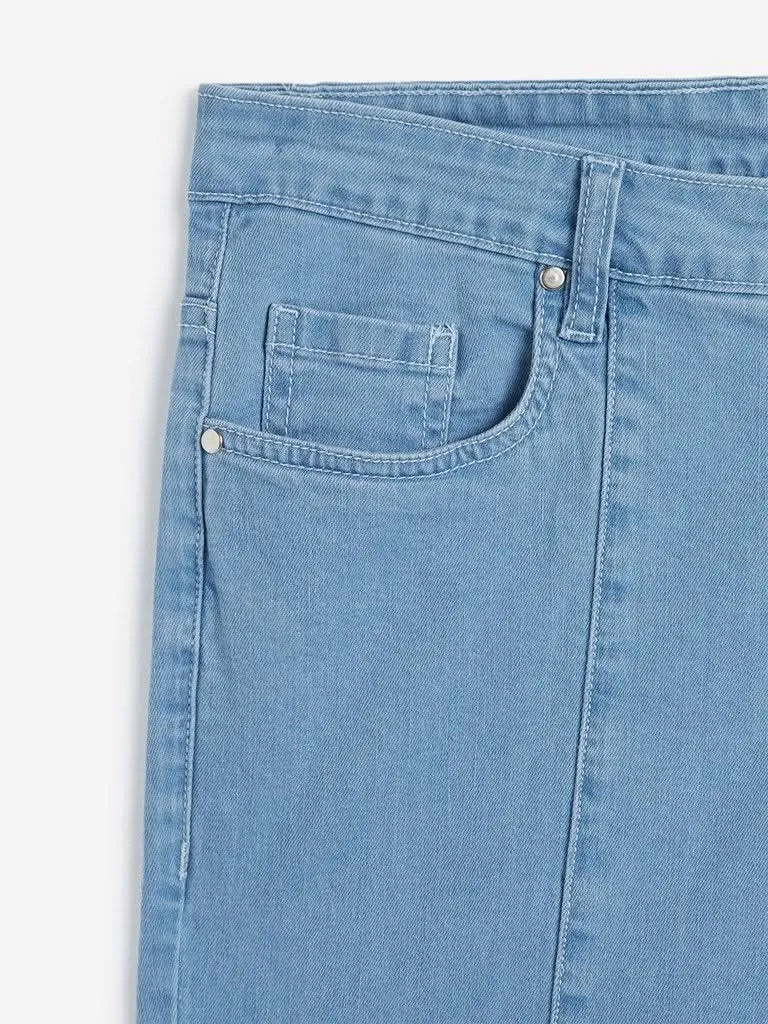 Gia Curves Blue Seam Detailed Cropped Jeans