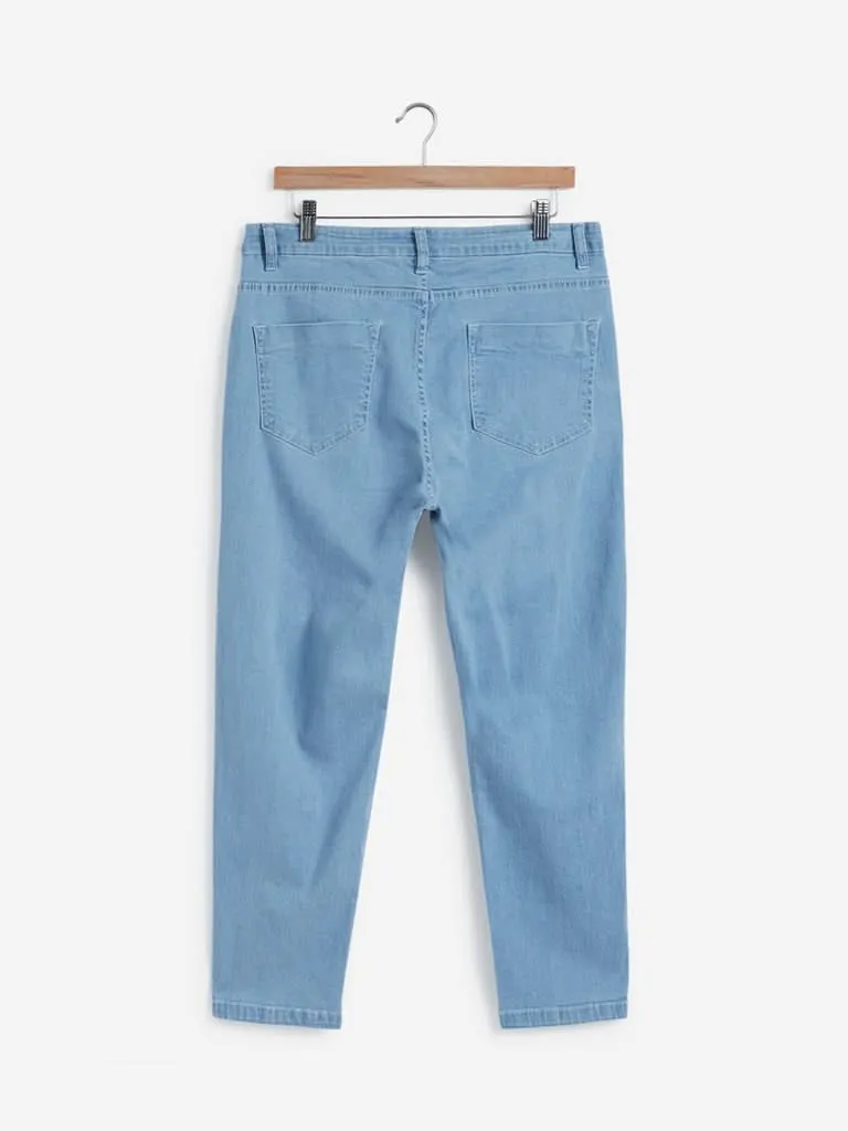 Gia Curves Blue Seam Detailed Cropped Jeans