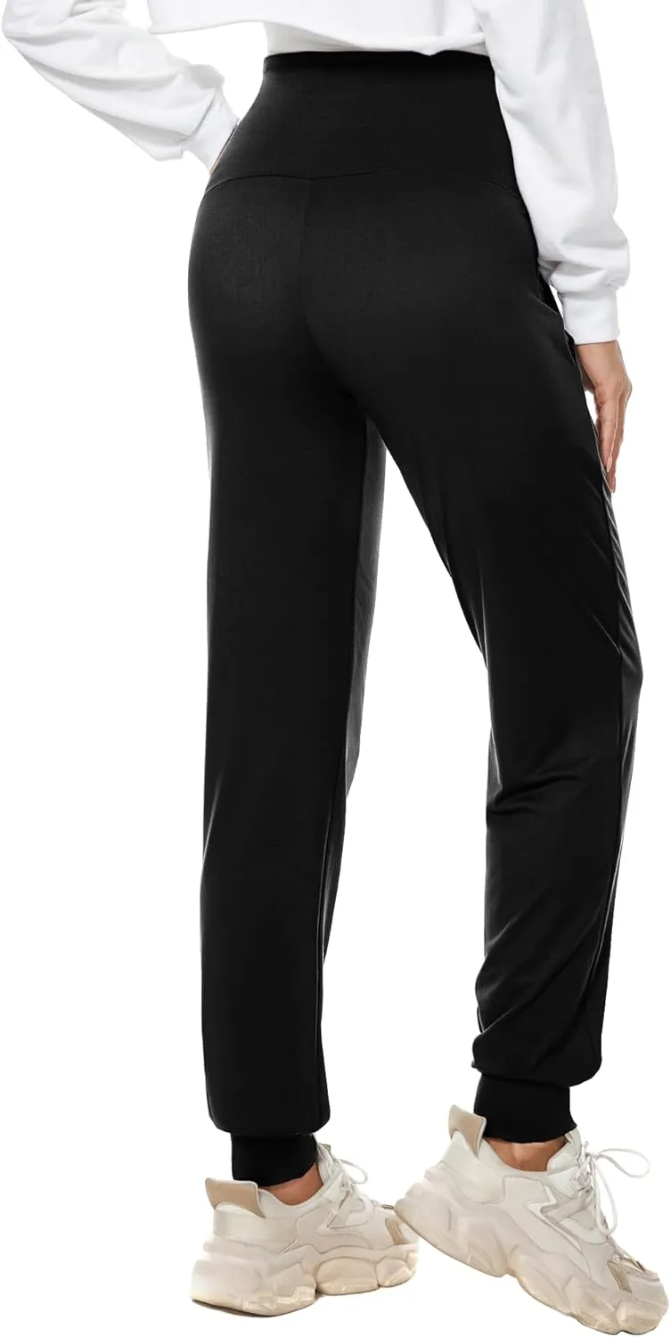 GLAMIX Women's Maternity Pants Stretchy Activewear Workout Joggers Over Belly Comfy Lounge Sweatpants with Pockets