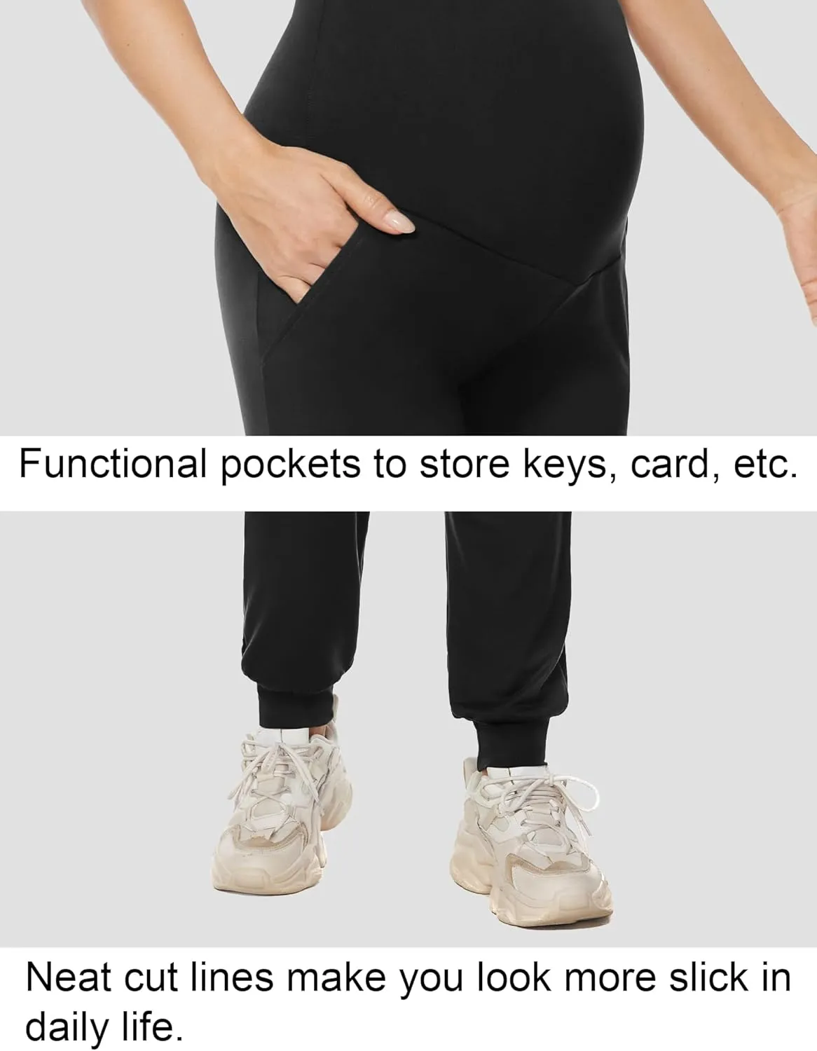 GLAMIX Women's Maternity Pants Stretchy Activewear Workout Joggers Over Belly Comfy Lounge Sweatpants with Pockets