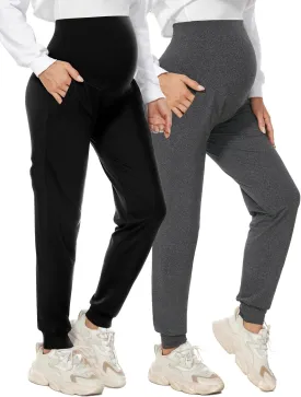 GLAMIX Women's Maternity Pants Stretchy Activewear Workout Joggers Over Belly Comfy Lounge Sweatpants with Pockets