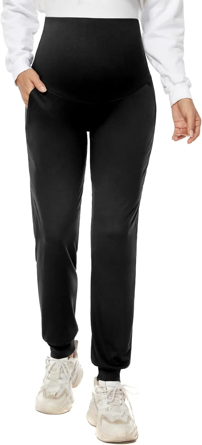 GLAMIX Women's Maternity Pants Stretchy Activewear Workout Joggers Over Belly Comfy Lounge Sweatpants with Pockets