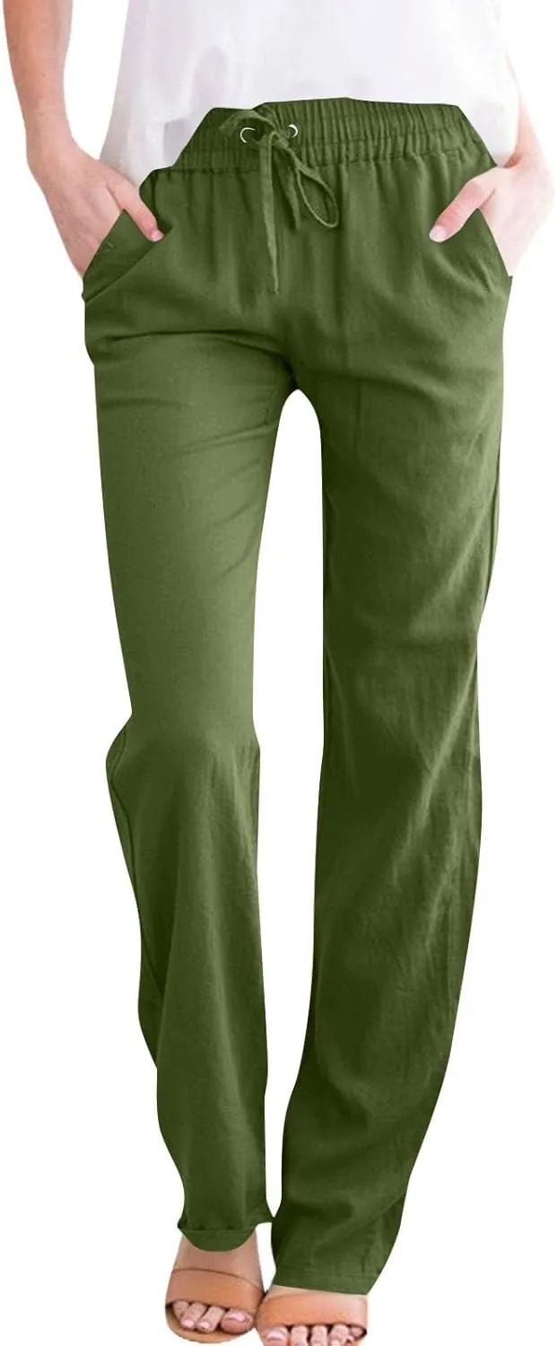 Linen Pants for Women High Waisted Loose Straight Leg Trousers Casual Summer Dress Pants Lounge Trousers with Pockets