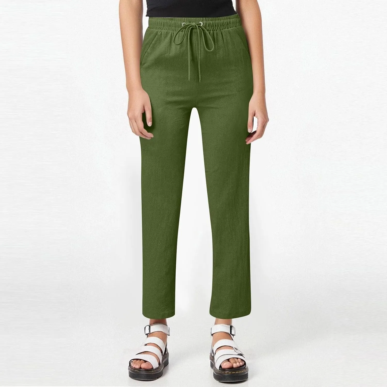 Linen Pants for Women High Waisted Loose Straight Leg Trousers Casual Summer Dress Pants Lounge Trousers with Pockets
