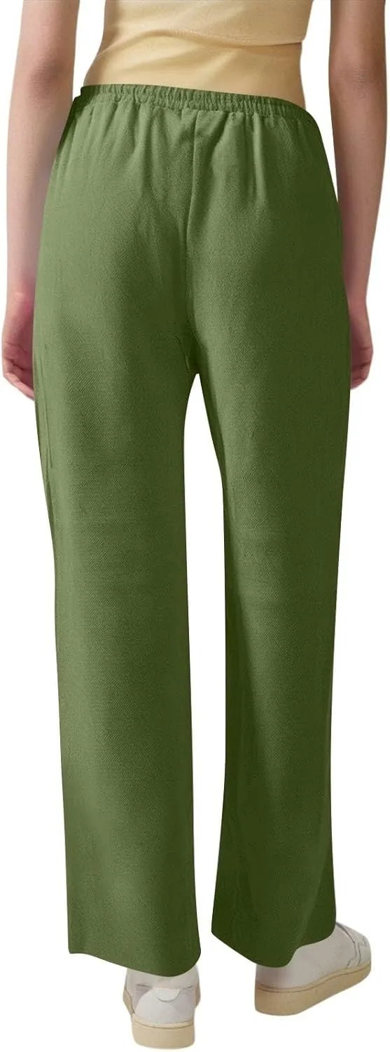 Linen Pants for Women High Waisted Loose Straight Leg Trousers Casual Summer Dress Pants Lounge Trousers with Pockets