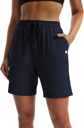 LUCKYCATCUS Women's 7" Bermuda Shorts Jersey Shorts with Pockets Workout Yoga Athletic Long Shorts for Women