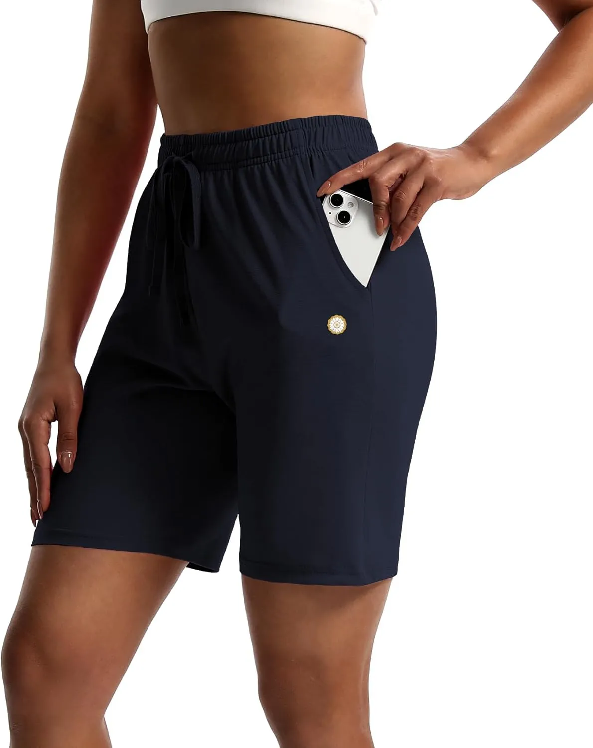 LUCKYCATCUS Women's 7" Bermuda Shorts Jersey Shorts with Pockets Workout Yoga Athletic Long Shorts for Women