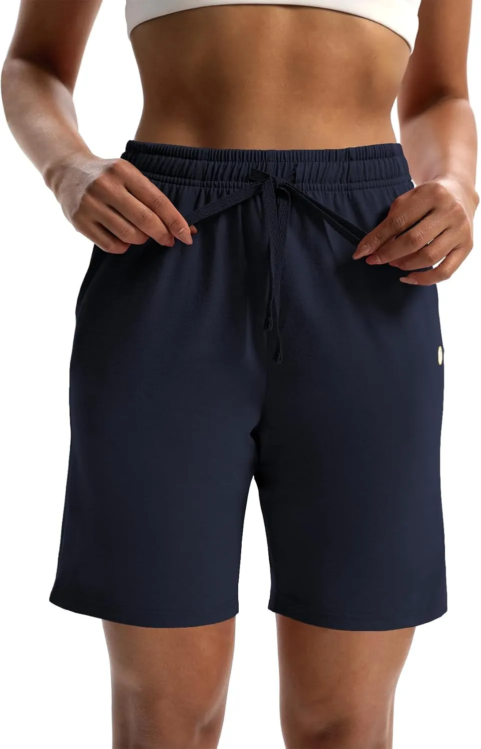 LUCKYCATCUS Women's 7" Bermuda Shorts Jersey Shorts with Pockets Workout Yoga Athletic Long Shorts for Women