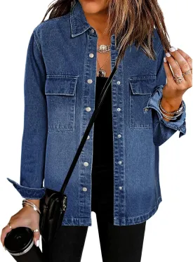 luvamia 2025 Spring Jean Jackets for Women Fashion Oversized Button Down Denim Jacket Western Shacket Jacket with Pockets