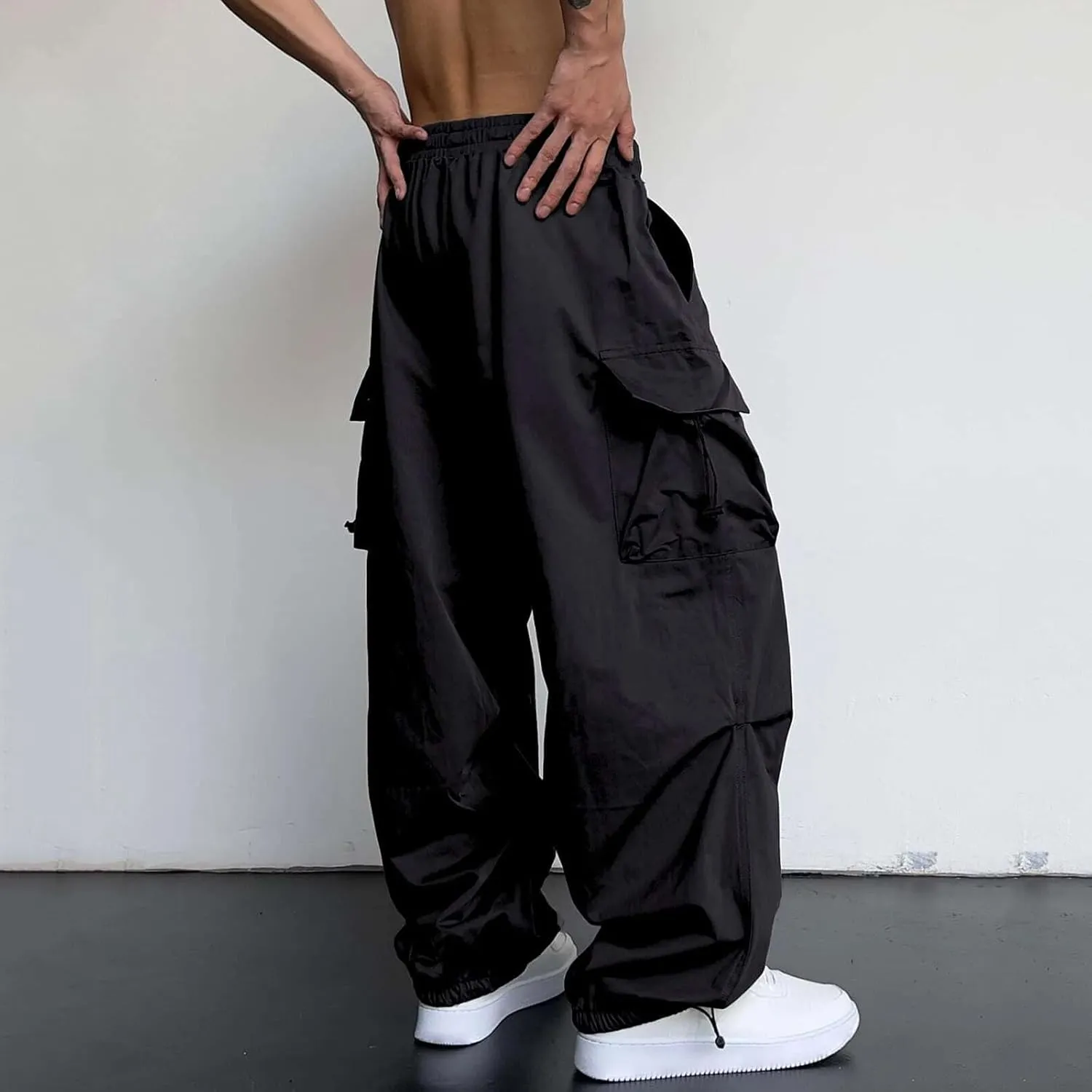 Men's Baggy Cargo Pants,Work Parachute Cargo Pants Y2k Casual Hip Hop Harem Pants with Pockets Sports Running Streewear