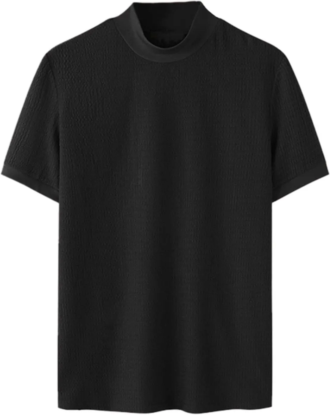 Mens Mock Turtleneck T Shirt Solid Ribbed Knit High Collar Short Sleeve Tops Spring Summer Slim Muscle Undershirt