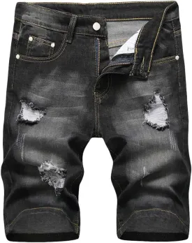 Men's Stretch Ripped Denim Shorts Casual Summer Jeans Shorts