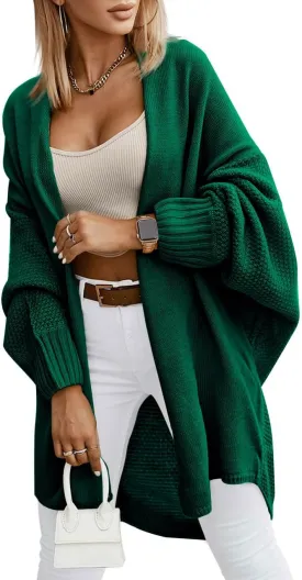 Miladusa Oversized Cardigans for Women Fall 2024 Trendy Open Front Batwing Sleeve Long Cardigan Sweaters