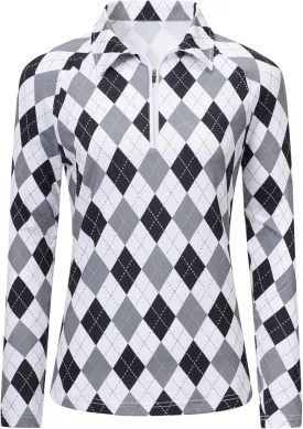 MoFiz Women's Long Sleeve Golf Polo Shirt Zip-Up Quick Dry Activewear Tennis Shirts Athletic Casual Tops with Collar