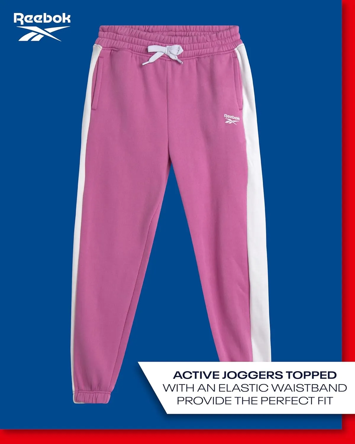Reebok Girls' Sweatpants - 2 Pack Active Pull On Fleece Joggers and Wide Leg Jogger Pants with Pockets (Sizes: 4-16)