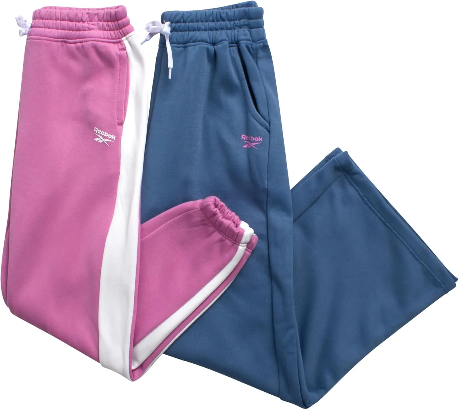 Reebok Girls' Sweatpants - 2 Pack Active Pull On Fleece Joggers and Wide Leg Jogger Pants with Pockets (Sizes: 4-16)