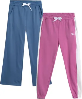 Reebok Girls' Sweatpants - 2 Pack Active Pull On Fleece Joggers and Wide Leg Jogger Pants with Pockets (Sizes: 4-16)