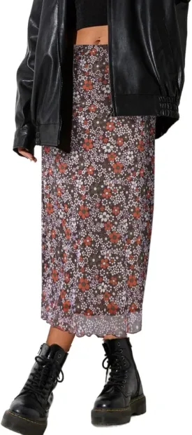 SOFIA'S CHOICE Midi Skirts for Women Elastic High Waisted A Line Flowy Floral Skirt