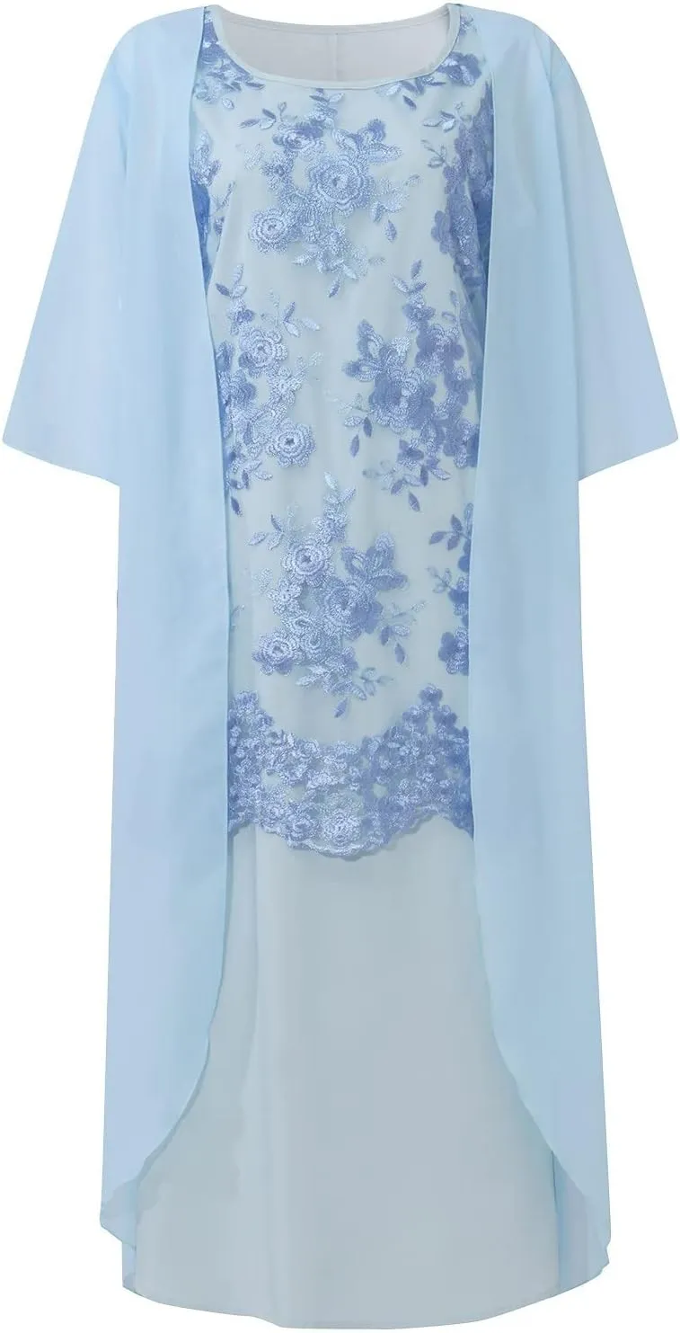 Summer Dresses for Women 2025 Wedding Guest Dresses for Women Chiffon 2 Piece Dress Sets Mother of The Bride Dresses