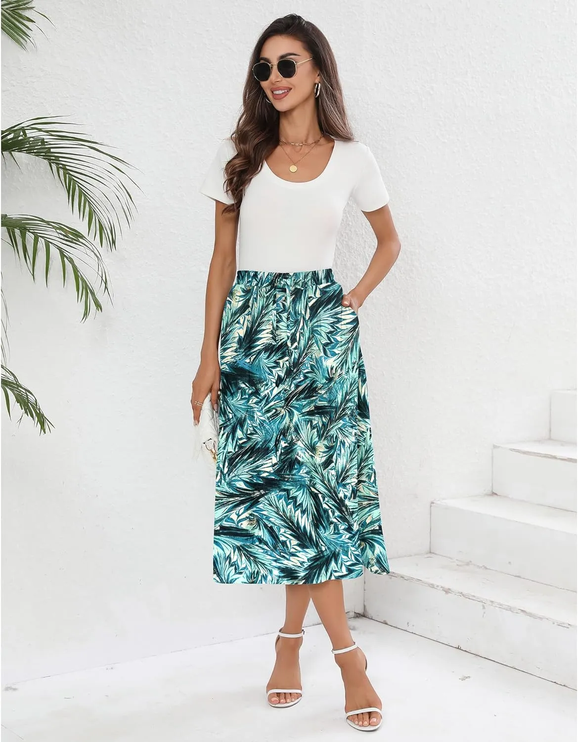 Summer Skirts with Pockets 2025 Boho Midi Length Skirt High Waisted Beach Cover Up for Women Trendy(S-2XL)