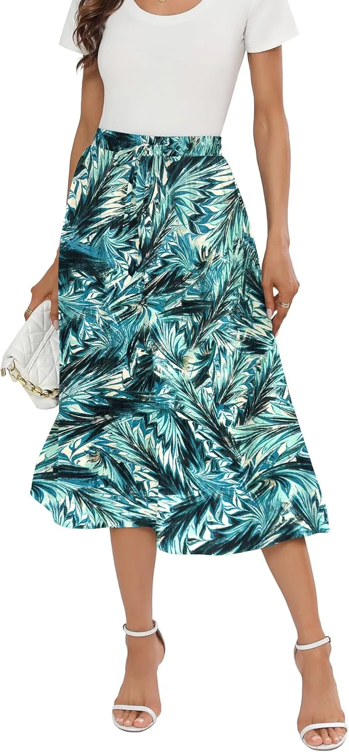 Summer Skirts with Pockets 2025 Boho Midi Length Skirt High Waisted Beach Cover Up for Women Trendy(S-2XL)