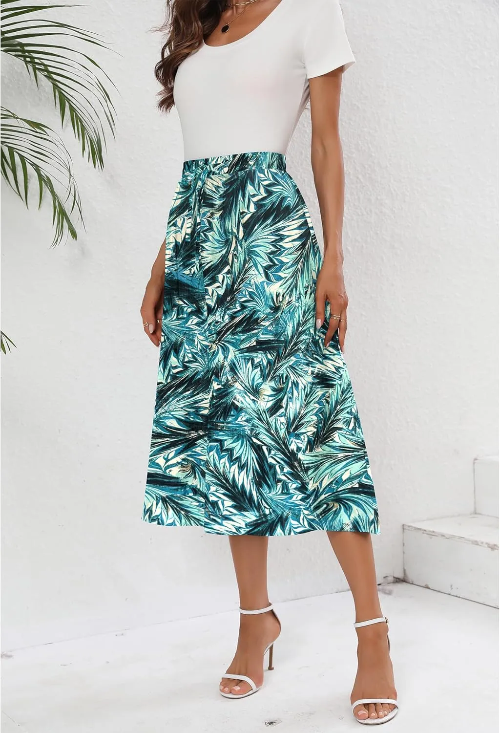 Summer Skirts with Pockets 2025 Boho Midi Length Skirt High Waisted Beach Cover Up for Women Trendy(S-2XL)