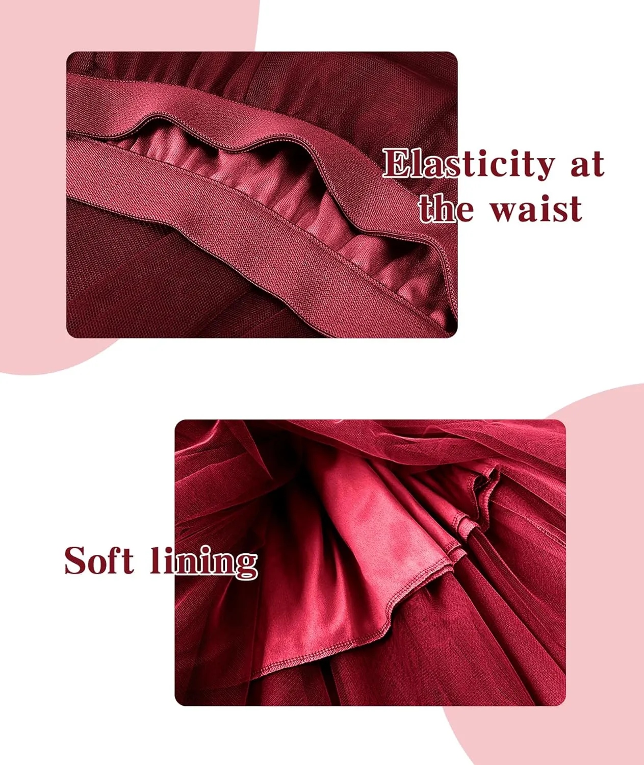 Tulle Skirts for Women Elastic High Waist Pleated Mesh Flowy A-Line Midi Skirts for Casual Party