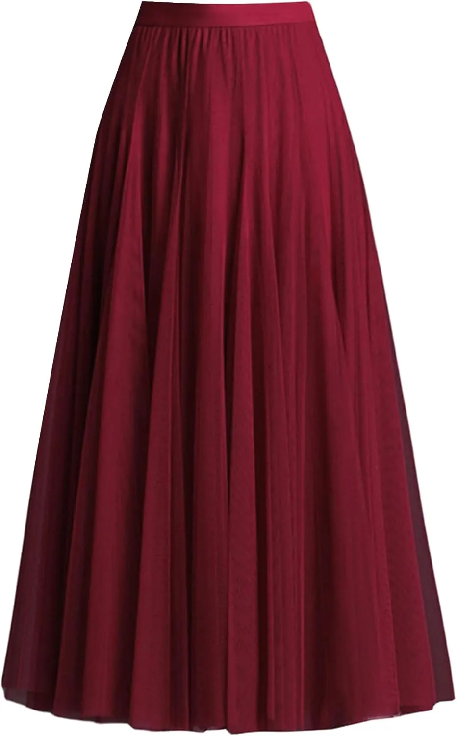 Tulle Skirts for Women Elastic High Waist Pleated Mesh Flowy A-Line Midi Skirts for Casual Party