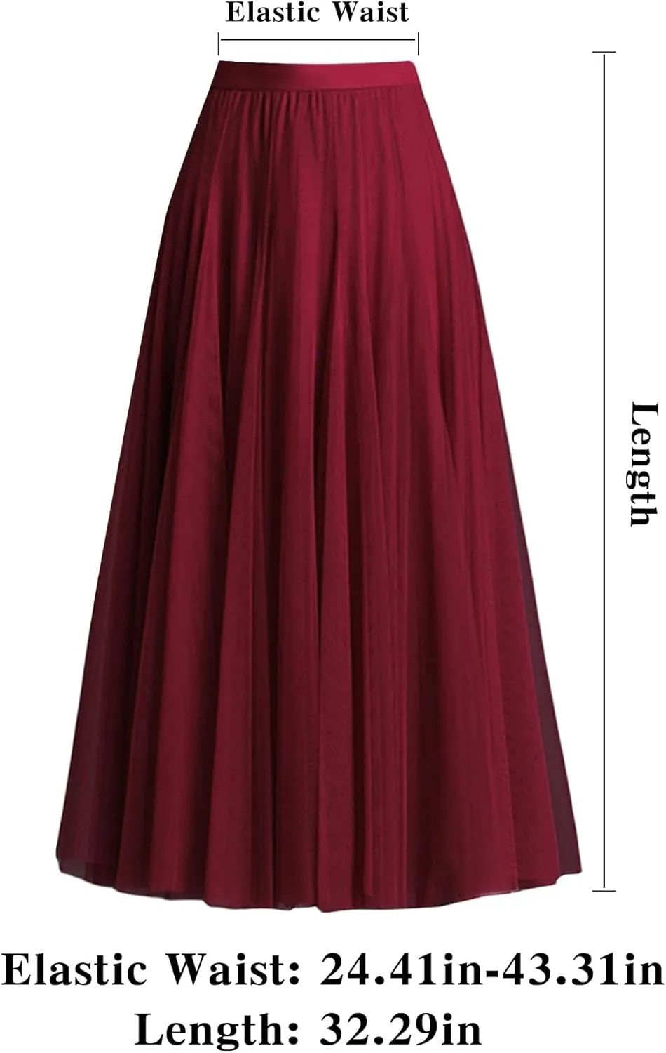 Tulle Skirts for Women Elastic High Waist Pleated Mesh Flowy A-Line Midi Skirts for Casual Party