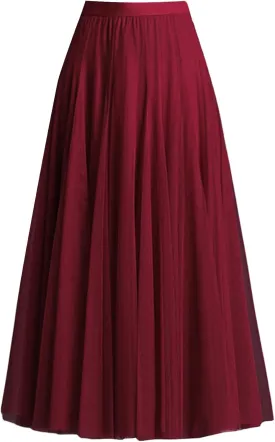 Tulle Skirts for Women Elastic High Waist Pleated Mesh Flowy A-Line Midi Skirts for Casual Party